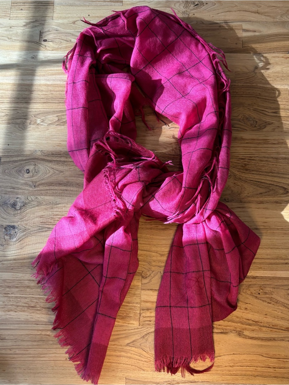 Women's Red/Pink Windowpane Scarf - Lightweight Fashion Wrap